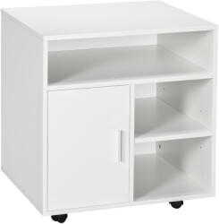 HOMCOM dulap cu sertare, cu 4 roti si 2 frane, usor de mutat, Dulap birou din Lemn, cu Rafturi Deschise, 60x50x65.5cm, Alb | Aosom Romania (924-012WT) Comoda
