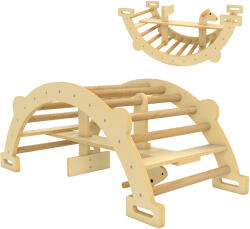 AIYAPLAY Arc Montessori din Lemn pentru Copii 2-4 Ani, Convertibil în Balansoar, Joc de Cățărare, 110x52x45 cm, culoare Lemn | Aosom Romania (331-100V00ND)