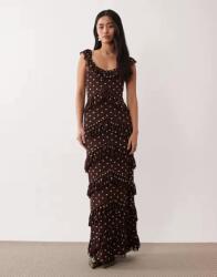 Pretty Lavish Barna Pöttyös Maxi Ruha B23__S