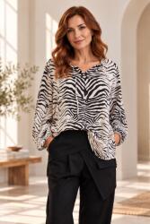SHOPIKA Bluza eleganta din matase si vascoza cu imprimeu animal print zebra, alb si negru, croi lejer si maneci ample Talie unica
