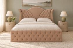 nuko Pat tapițat Chesterfield din catifea Velora 160×200 cm, cappuccino, cu ladă de depozitare