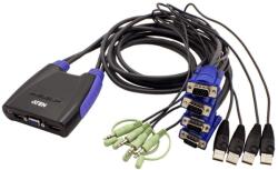 ATEN Mini KVM (USB, VGA, Audio) 4: 1 USB, integrált kábelek (CS64US)
