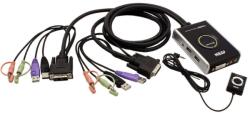 ATEN Mini KVM (USB, DVI-D, Audio) 2: 1 USB, integrált kábelek (CS682) (CS682)