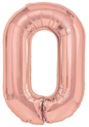 PartyPal Rózsagarany Színű 0-ÁS Szám Formájú Fólialéggömb, 100 CM, Születésnapra