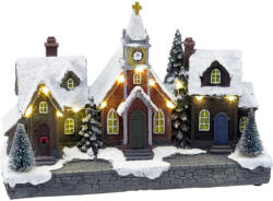MagicHome Karácsonyi dekoráció, MagicHome Vianoce, kisváros, 26, 5 x 10 x 17, 5 cm, LED, melegfehér, elemes (3 db AA - nem tartozék), havas motívum, beltéri (TC8092079)