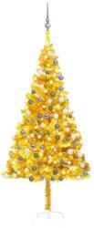  Brad Crăciun pre-iluminat cu set globuri, auriu, 180 cm, PET (3077691-3077691)
