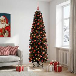 vidaXL Brad de Crăciun artificial îngust cu globuri 180 cm 300 LED-uri (3461127-3461127)