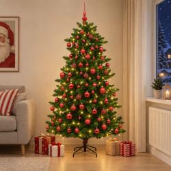  Brad de Crăciun artificial cu globuri 210 cm 300 LED-uri (3461368-3461368)