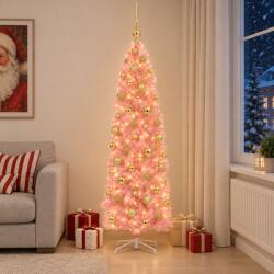 vidaXL Brad de Crăciun artificial îngust cu globuri 180 cm 300 LED-uri (3461107-3461107)