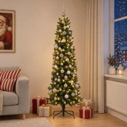 vidaXL Brad de Crăciun artificial îngust cu globuri 210 cm 300 LED-uri (3467028-3467028)