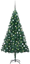 vidaXL Brad Crăciun pre-iluminat cu set globuri, verde, 180 cm, PVC (3077708-3077708)