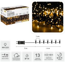  LED CLUSTER fényfüzér 400 LED 4 m meleg fehér - Beltéri/kültéri (LED8141)
