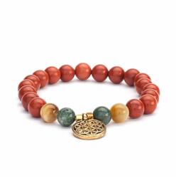 Bodhi Yoga Bodhi Mala karkötő piros jáspis/achát/tigrisszem az élet virágával