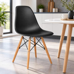 ProCart Scaun bucatarie si dining, stil scandinav, negru, picioare din lemn natur, spatar ergonomic, maxim 120 kg (DCP01BLACK)