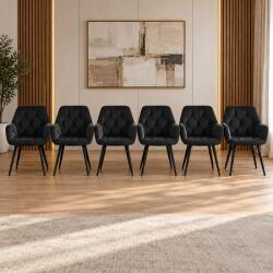 ARTOOL Set 6 scaune tip fotoliu bucatarie/living, Artool, York, catifea neagra, picioare metal negru, 56x62x83.5 cm (3937_1SP6)