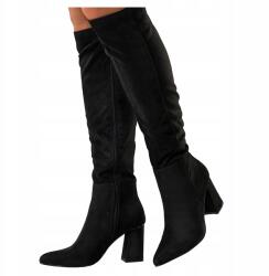 Casu Magasszárú Csizma Fekete Női Kényelmes Széles Díszes Oszlop Divatos Velúr R 37