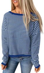  Női blúz, kék-fehér, pamut, hosszú ujjú, regular fit, ejtett váll, S INTL (B0CB9665ML)