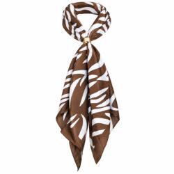 Shopika Esarfa satinata patrata cu inel auriu, imprimeu animal print alb cu maro