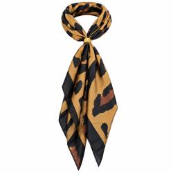 Shopika Esarfa satinata patrata cu inel auriu, imprimeu animal print negru cu camel