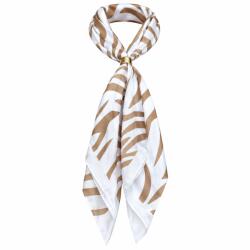 Shopika Esarfa satinata patrata cu inel auriu, imprimeu animal print alb cu bej