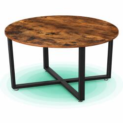 Timebox Masa de cafea Timebox rotunda 88 cm, Inaltime 47 cm, Blat din PAL cu granulatie rustica de lemn, Cadru metalic din otel negru mat, Stil industrial, Portabila pentru living, Suporta pana la 100 kg, Mar Masa de cafea