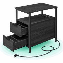 Timebox Noptiera Timebox 60x35x61 cm, Cu 2 sertare si separatoare detasabile, 2 Rafturi deschise, Priza incorporata cu 2 prize AC si 2 porturi USB, Din PAL si otel, Picioare reglabile, Pentru dormitor, Gri an