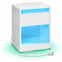 Timebox Noptiera Timebox 35x40x55 cm, Iluminare LED reglabila, 25 culori, Telecomanda inclusa, 2 sertare spatioase, Raft deschis, Blat din MDF si PAL, Picioare reglabile, Stil modern pentru dormitor, Alb luci