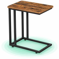 Timebox Masuta de cafea Timebox 50x35x60 cm, Cadru din otel negru mat, Blat maro rustic, Cu 4 roti rulante, Picioare reglabile, Stil industrial, Masa laterala mobila, Pentru living si dormitor, Capacitate 25  Masa de cafea