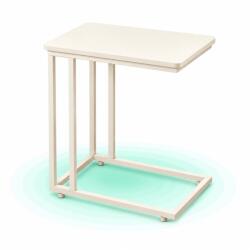 Timebox Masuta de cafea Timebox 35x50x60 cm, Cadru din otel, Blat din PAL, Cu roti de rulare, Picioare reglabile, Stil industrial, Masuta laterala pentru canapea si pat, Sarcina maxima 25 kg, Alb crem (EZ-LNT Masa de cafea