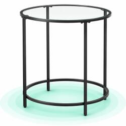 Timebox Masuta de cafea rotunda Timebox, Masa auxiliara cu blat din sticla securizata, Cadru din otel, Picioare reglabile, 50 cm diametru, 55 cm inaltime, Noptiera pentru living, Montaj simplu, Negru (EZ-LGT0