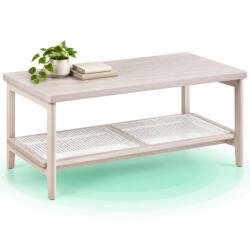 Timebox Masuta de cafea Timebox 100x55x45 cm, Cu 2 nivele, Blat din MDF, Raft din ratan PVC, Spatiu de depozitare, Pentru living si sufragerie, Colturi rotunjite, Stil boho, Masa de canapea, Bej (EZ-LCT240K66 Masa de cafea