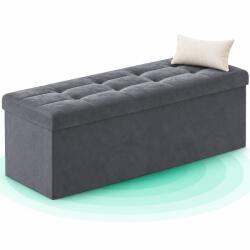 Timebox Bancuta pliabila cu depozitare Timebox 110 cm, Taburet din catifea matlasata, Lada de depozitare 131 L, Suporta pana la 300 kg, 2 cutii interioare, Sezut cu burete, Pentru living, dormitor si hol, Gri