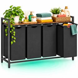Timebox Cos de rufe Timebox 160 L, 4 Compartimente detasabile, Saci textili lavabili, Raft superior, Cadru metalic din otel, Capacitate 20 Kg, Pentru baie, Dormitor, Spalatorie, 116x33x72 cm, Maro vintage si 