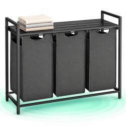 Timebox Cos de rufe Timebox 114 L, 3 Compartimente, Saci de rufe detasabili cu velcro, Raft pentru detergent, Cadru metalic din otel, Picioare reglabile, Pentru baie si spalatorie, 92, 5x33x72 cm, Negru cu gr