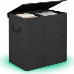 Timebox Cos de rufe pliabil Timebox 142 L, Cu capac, 2 compartimente, Sac textil detasabil lavabil, Dimensiuni 60x36x66 cm, Cadru MDF, Textil Linenette, Pentru depozitare rufe, Capacitate de incarcare 20 kg, 