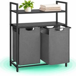 Timebox Cos de rufe Timebox cu 2 saci detasabili de 46 L, Capacitate totala 92 L, 2 Rafturi de depozitare, Cadru din otel si panouri MDF, Saci din tesatura Oxford hidrofuga, 73x33x92 cm, Picioare reglabile, N