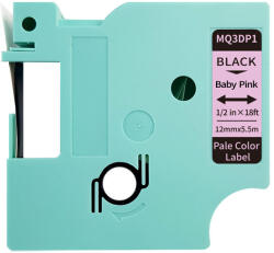 AIMO Etichete din plastic compatibile DYMO LabelManager 12 mm negru pe roz pastel pentru hobby, camera copiilor si lucru manual, compatibile si cu imprimanta AIMO D1600 MQ3DP1 (MQ3DP1)