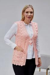  Rózsaszín Áttört Női Mellény Megkötővel És Zsebekkel 5IA (JINX201/Pudra)