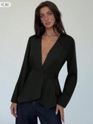 Shein Fekete Női Blézer Mély Nyakkivágással És Füllel 40/42 2GA