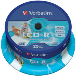Verbatim CD-R 700MB 52x - Suport rotund CD 25buc. Wide Printable (43439)