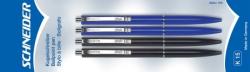 Schneider K15 golyóstoll készlet (4db) 0.5mm, nyomógombos, fekete és kék tolltestek - Kék (TSCK15KF4)