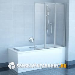 RAVAK VS3 115 háromelemes, harmonika rendszerű kádparaván, fehér kerettel - rain műanyag (795S010041) (795S010041)