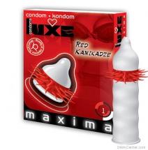 Luxe Maxima - Red Kamikadze csillámos izgatóval rendelkező óvszer 1 db