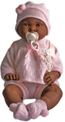 Llorens Sötét bőrű csecsemő baba rózsaszín ruhában - 45 cm
