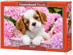 Castorland Kutyakölyök rózsaszín virágok közt 500 db-os (52233)