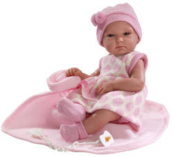 Llorens Bebelus fetita in rochita si sapca cu patura roz 35 cm (63524)