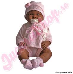 Llorens Bebe fetita neagra in hainute si sapca roz 45 cm (45022)