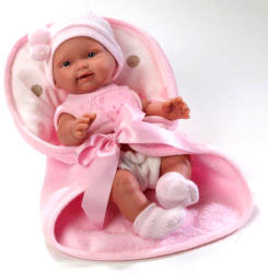 Llorens Bebelus fetita in hainute si sapca roz-alb cu patura 26 cm (26254)