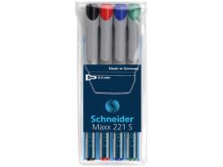 Schneider Universal non-permanent marker SCHNEIDER Maxx 221 S, varf 0.4mm, 4 culori/set - (N, R, A, V) (S-112594) - viamond