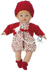 Falca Toys Síró fiú baba piros ruhában - 35 cm